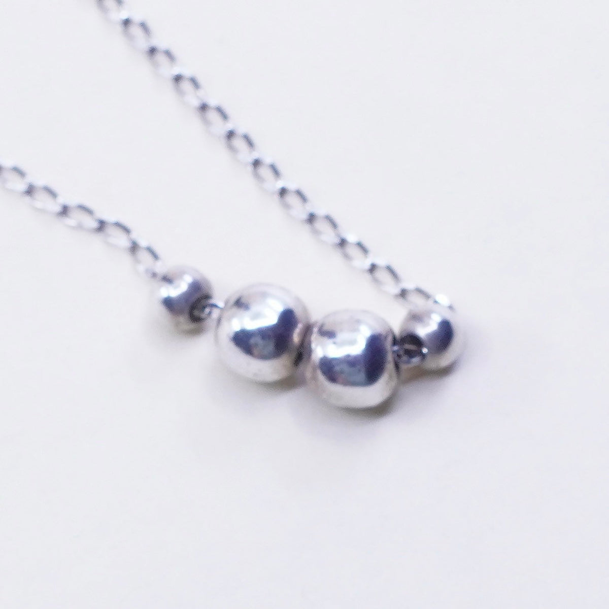 16”, vintage sterling silver handmade necklace, 925 circle chain beads charms
