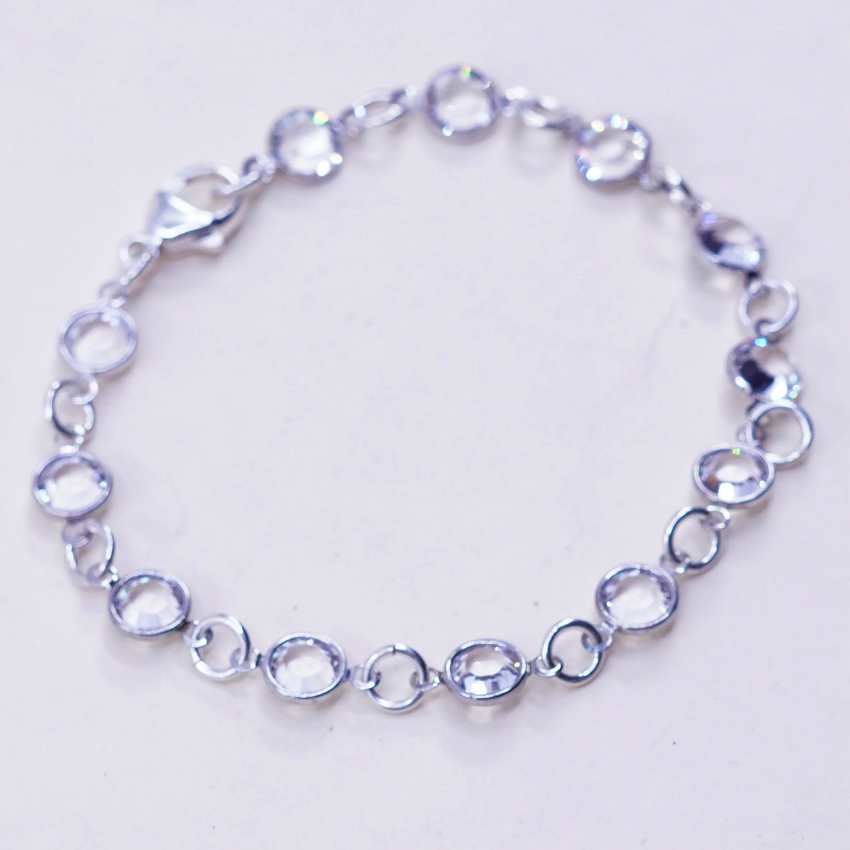 7.25”, Vintage Sterling 925 silver chain bracelet with cz