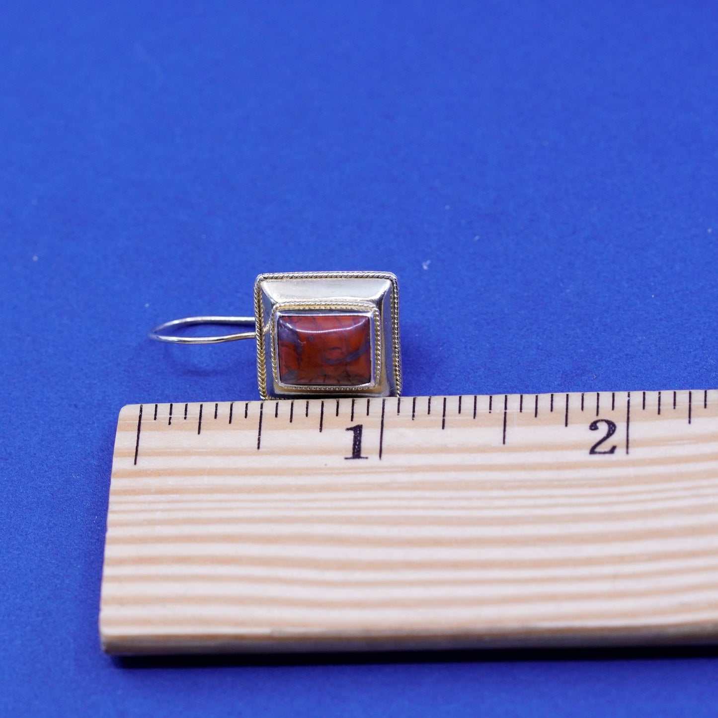 Vintage vermeil gold Sterling 925 silver handmade square earrings bloodstone