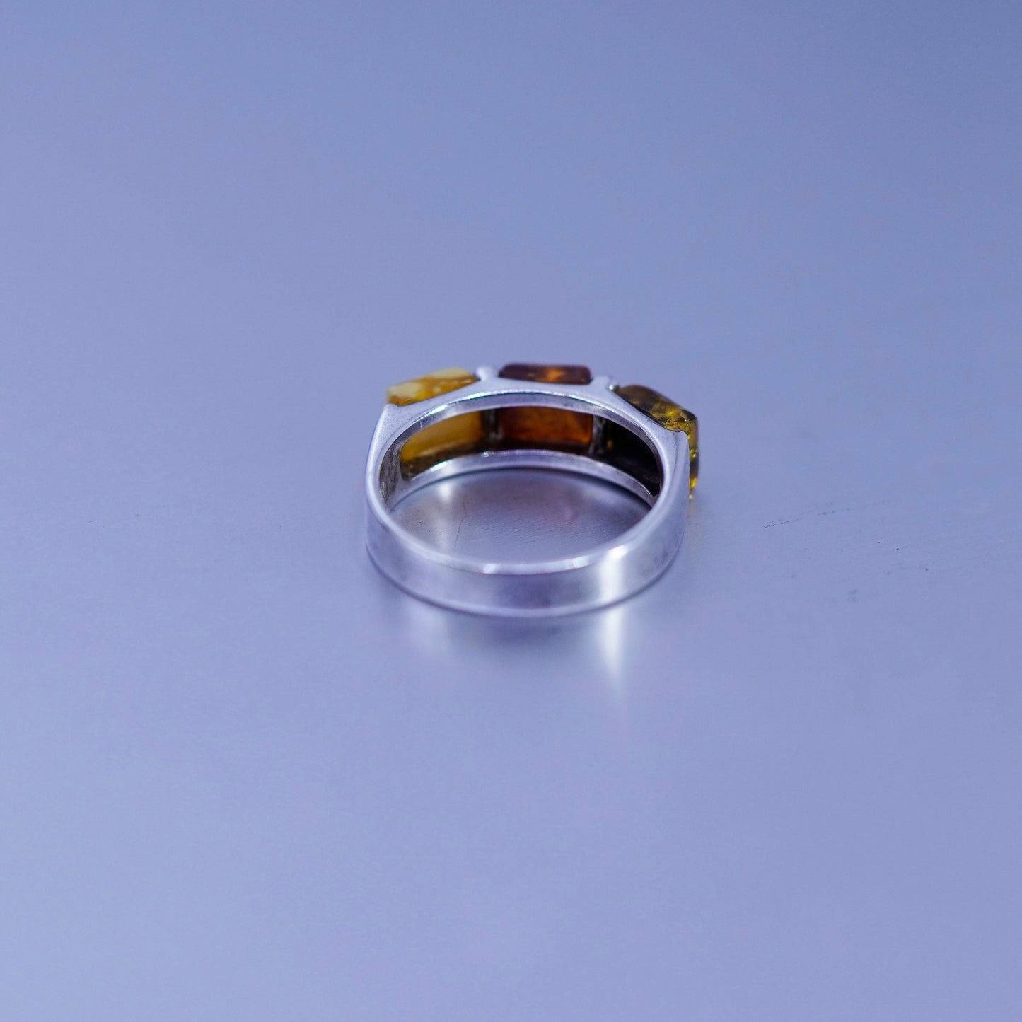 Size 8.25, vintage Sterling 925 silver handmade band ring with Amber