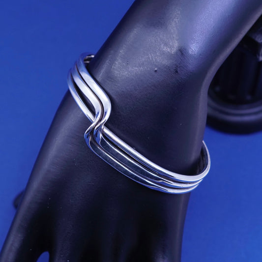 7”, vintage Sterling silver handmade wired bracelet, modern 925 twisted cuff,