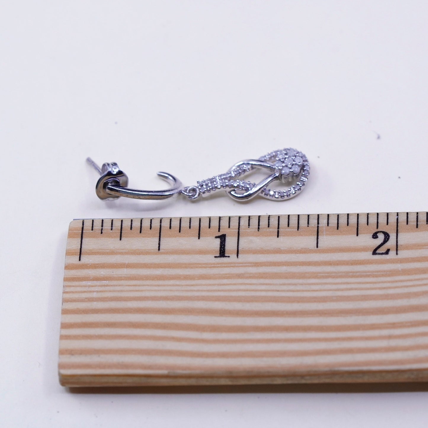 Vintage sterling 925 silver entwined teardrop earrings with genuine diamond