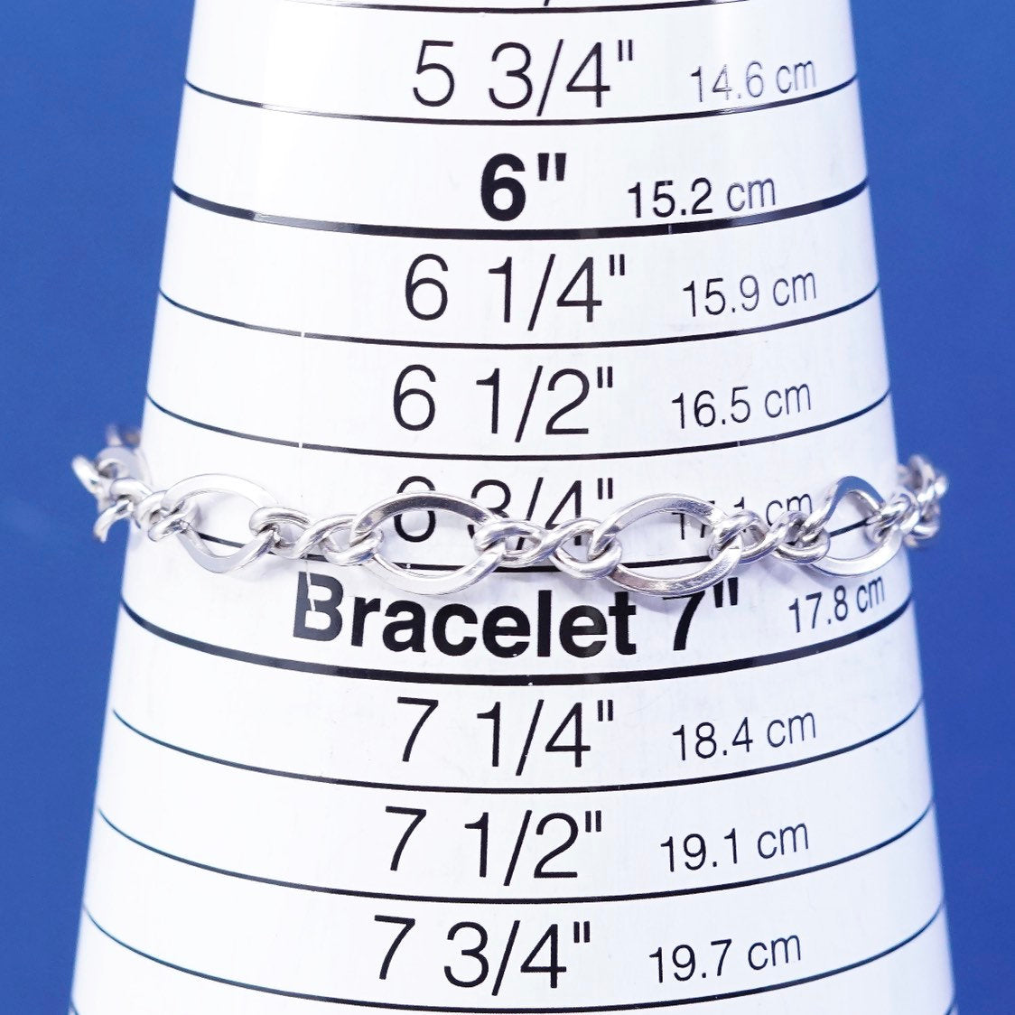 6.75", 8mm, vtg handmade Sterling silver twisted figaro bracelet, 925 chain tag