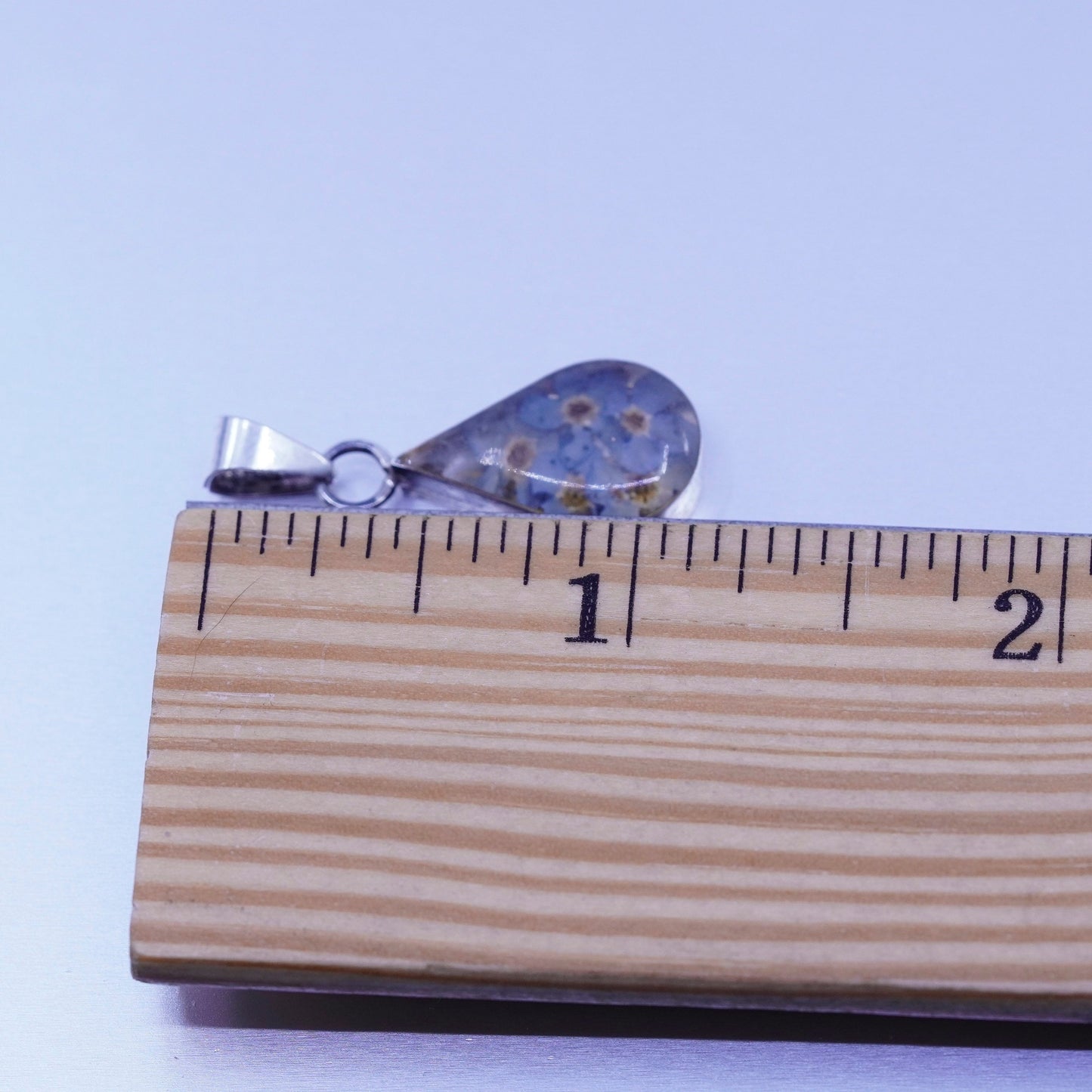 antique sterling 925 silver resin pendant with blue resin flower