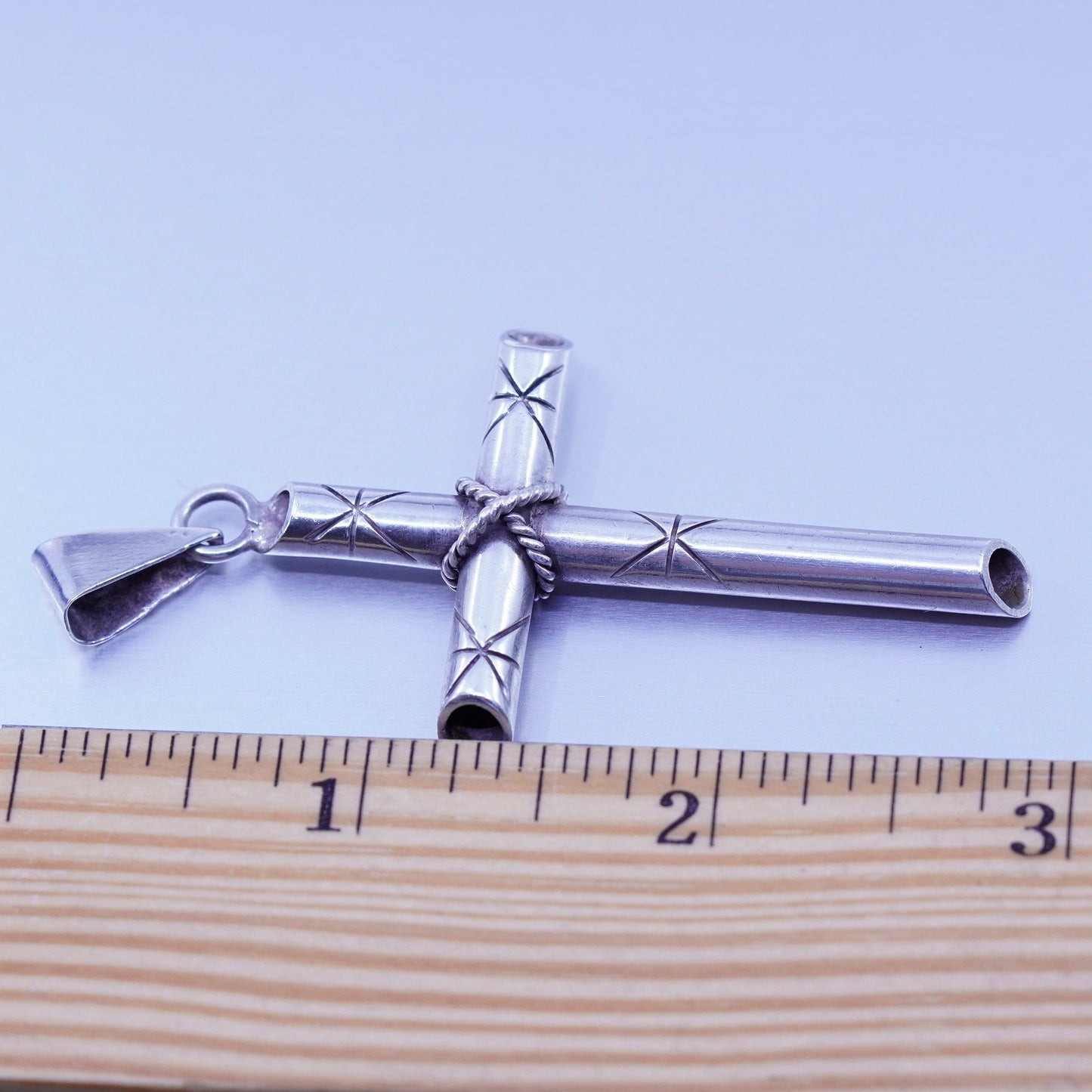 Vintage sterling 925 silver handmade wired cross pendant