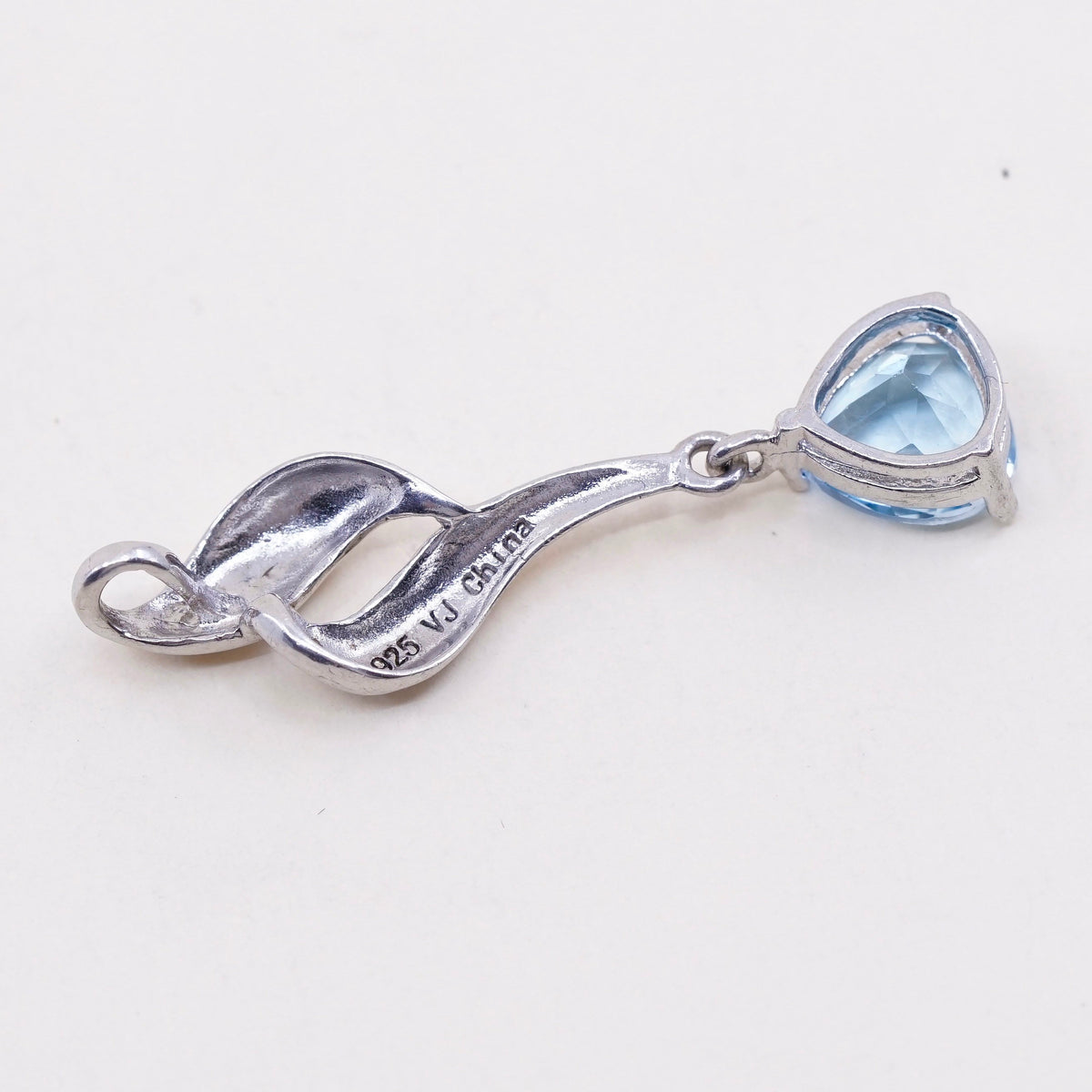 vintage VJ sterling 925 silver handmade pendant with topaz