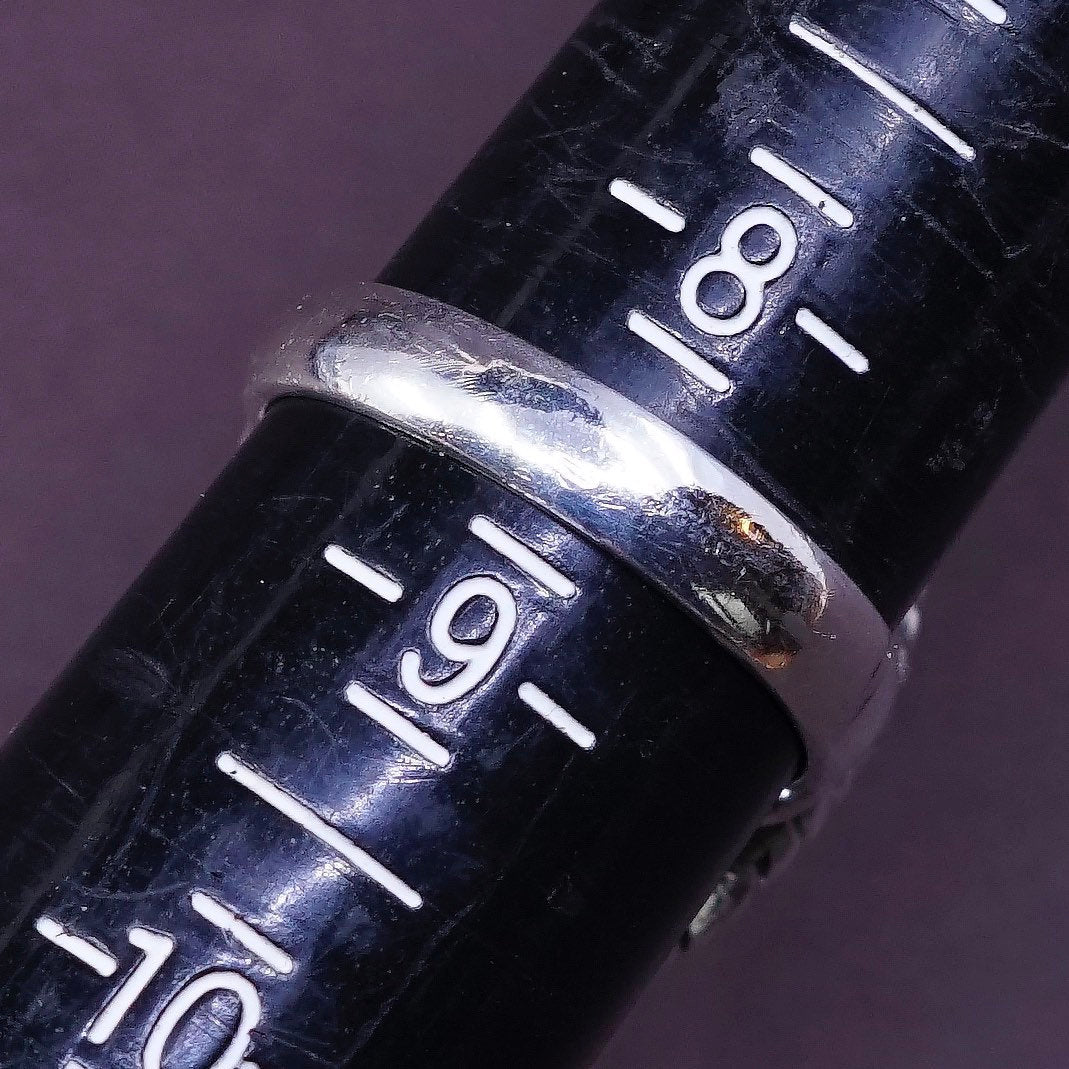 sz 8.5, vtg Sterling silver handmade ring, 925 w/ pink Quartz N cable