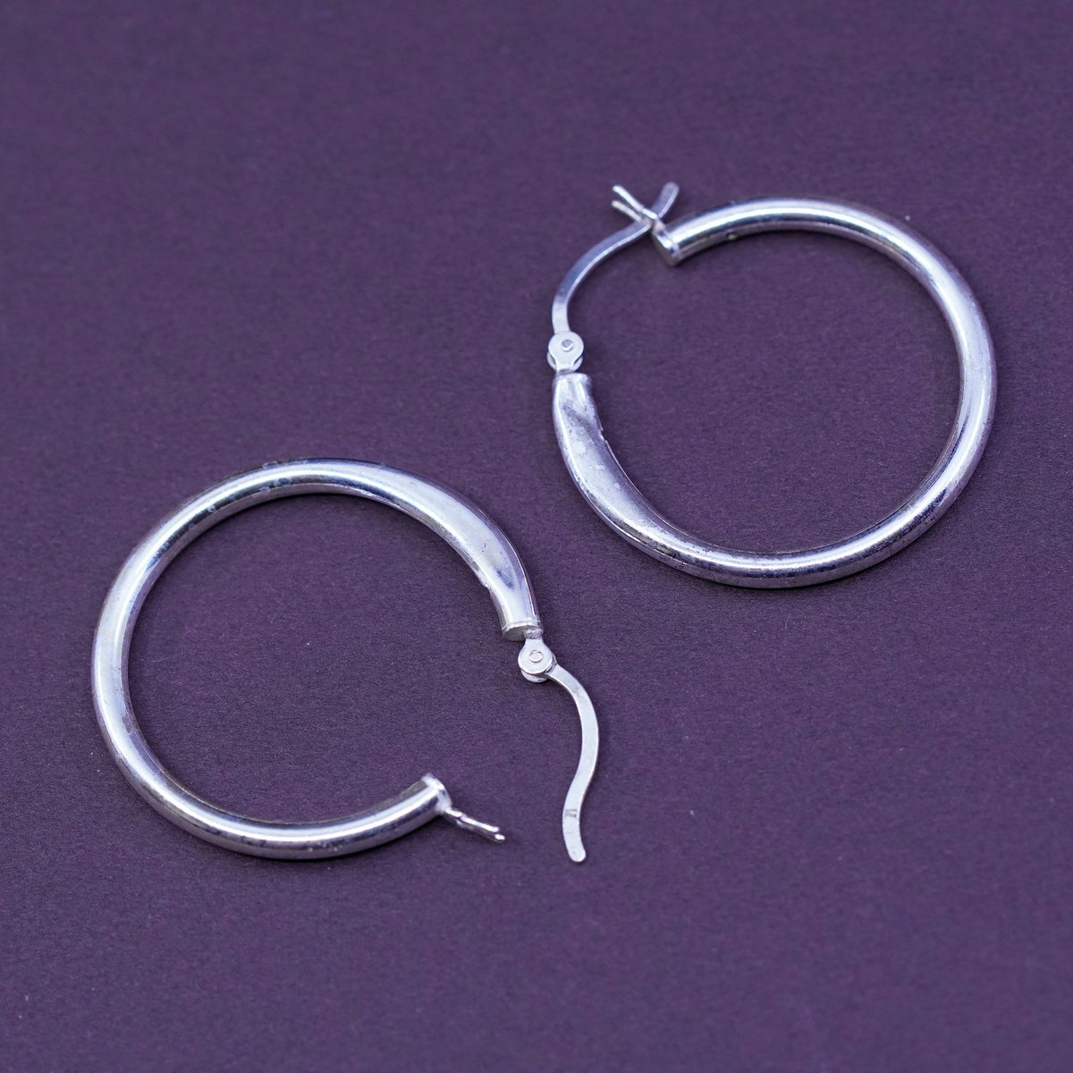 1”, Vintage Sterling silver handmade earrings, 925 silver hoops