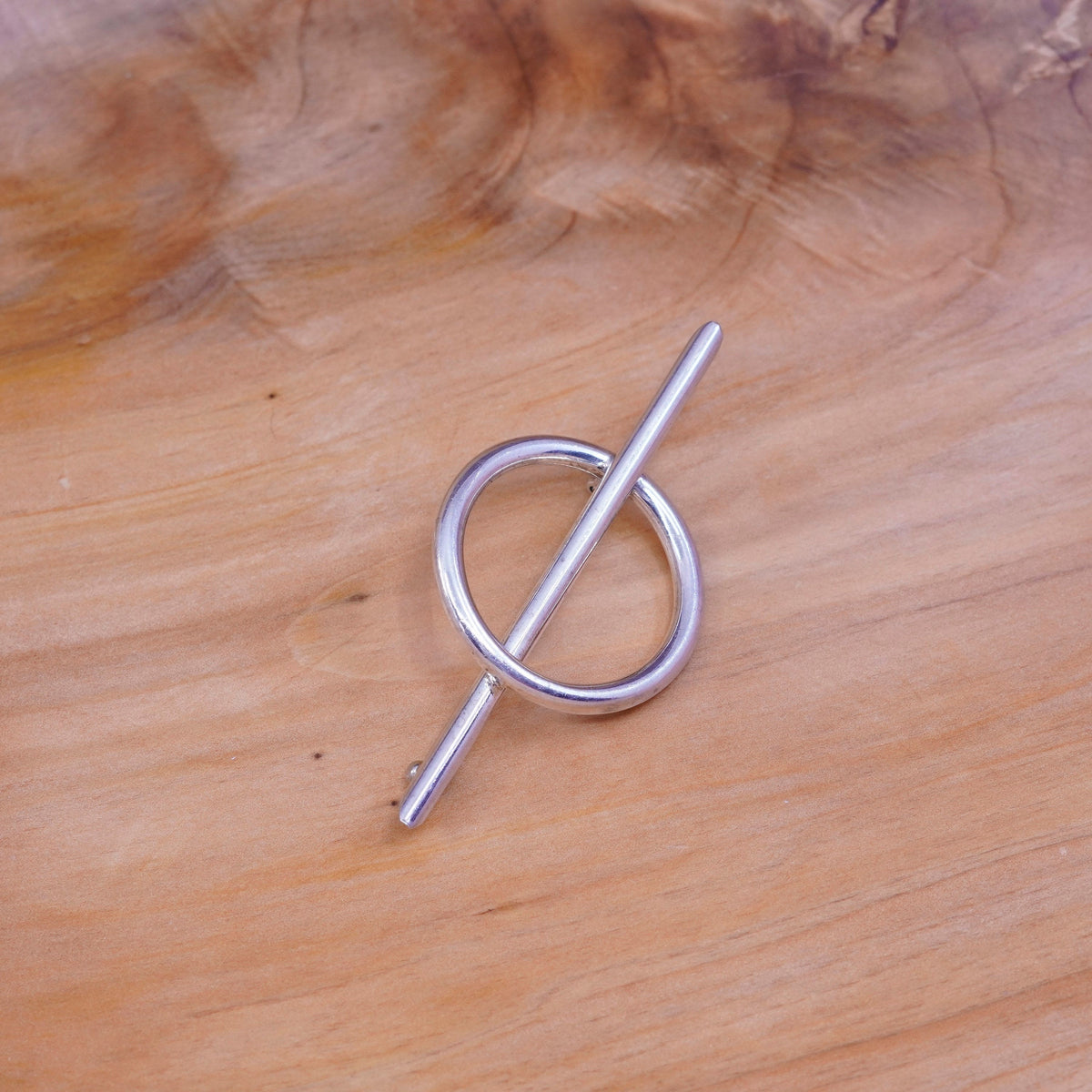 Vintage modern handmade sterling 925 silver circle long bar brooch pin