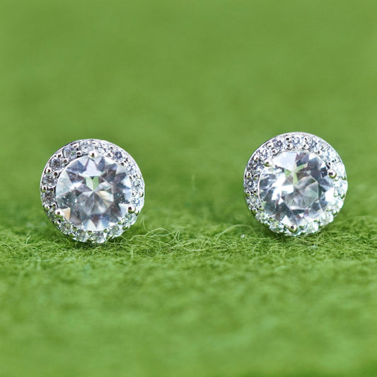 10mm, Vintage sterling silver cz studs, fashion minimalist 925 earrings