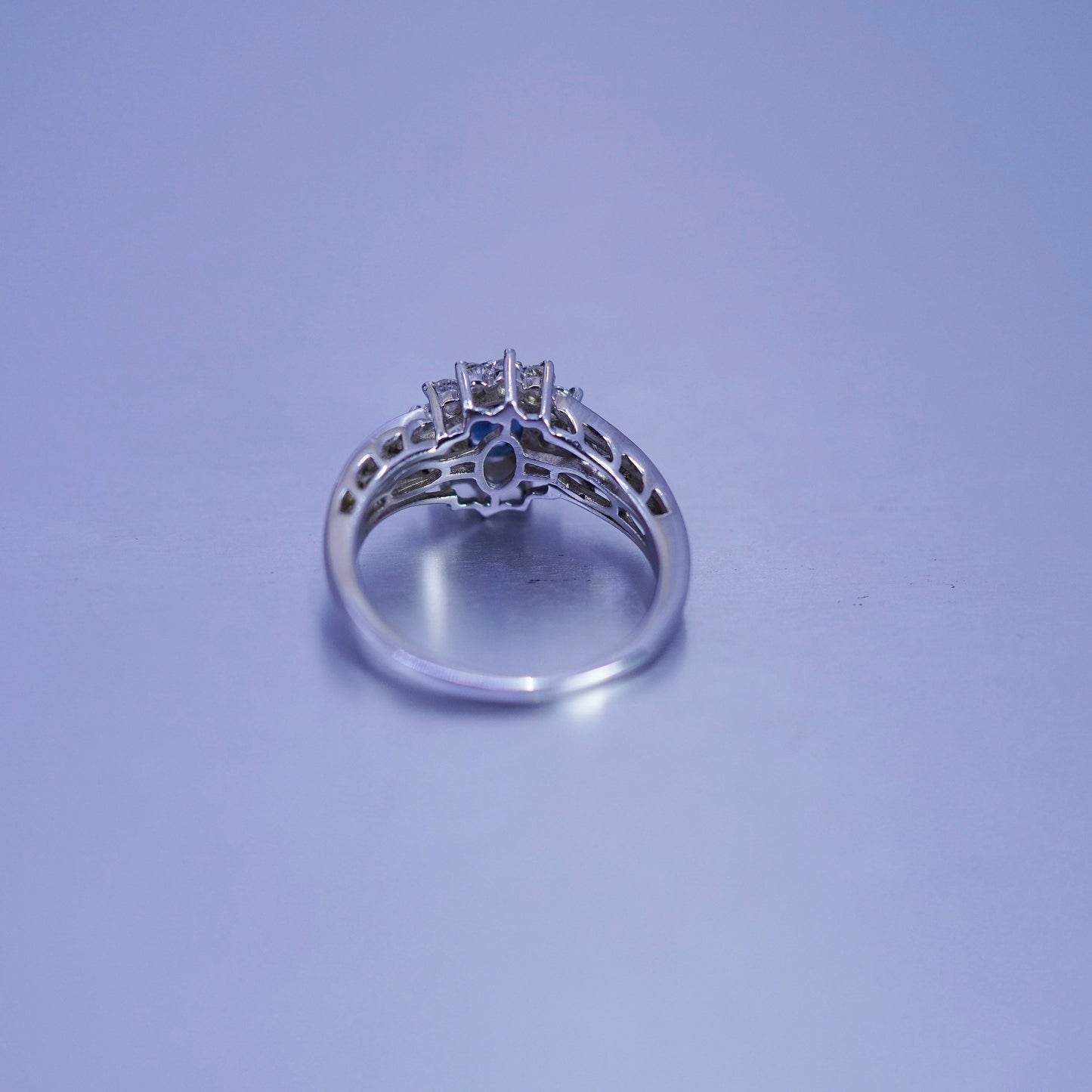 Size 8.25, vintage Sterling 925 silver handmade ring with topaz and cz around