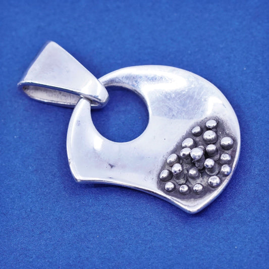 vtg sterling silver handmade pendant, sterling modern half circle with beads