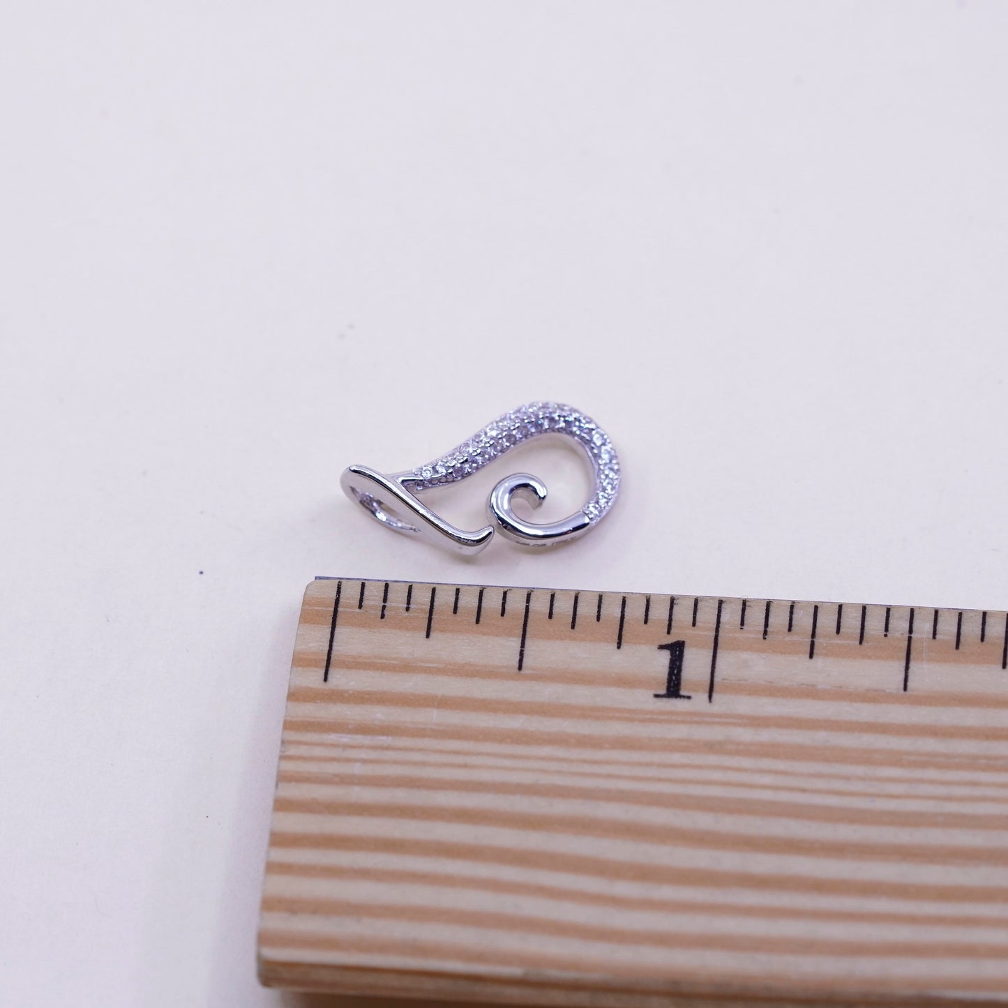 Vintage sterling silver cz pendant, 925 teardrop pendant
