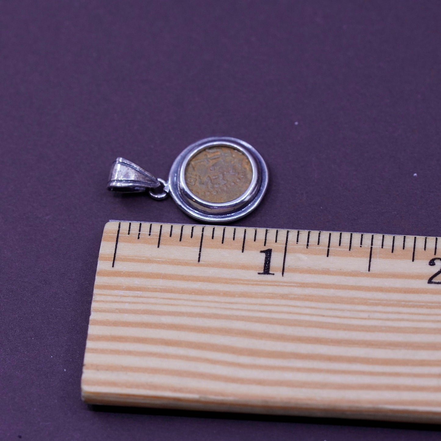 Vintage restoration copper with sterling 925 silver circle pendant charm