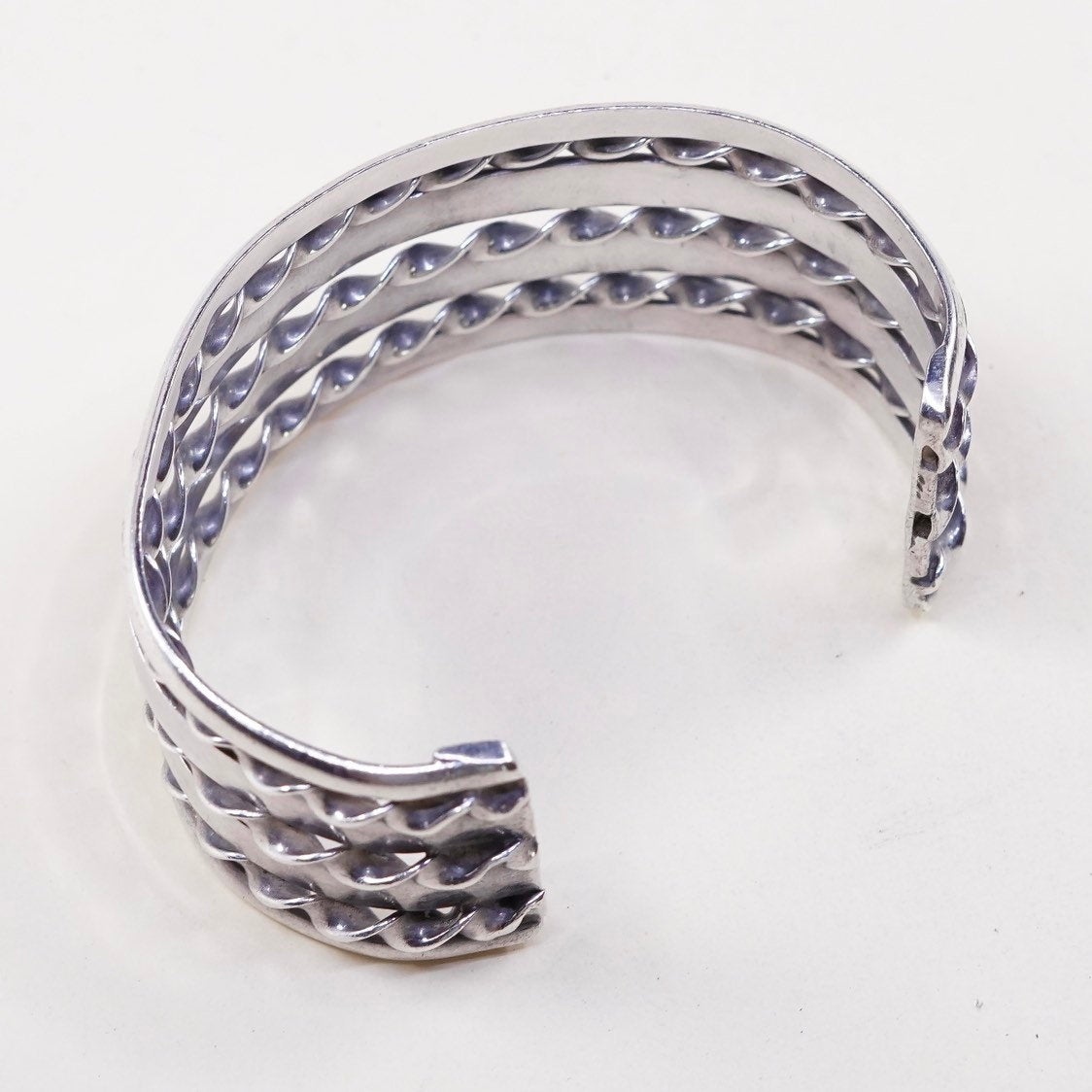 6.75", VTG Sterling silver handmade bangle Wide 925 twisted cable cuff bracelet