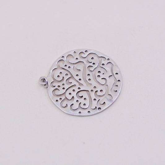 Vintage sterling silver handmade pendant, 925 silver Filigree heart tag charm