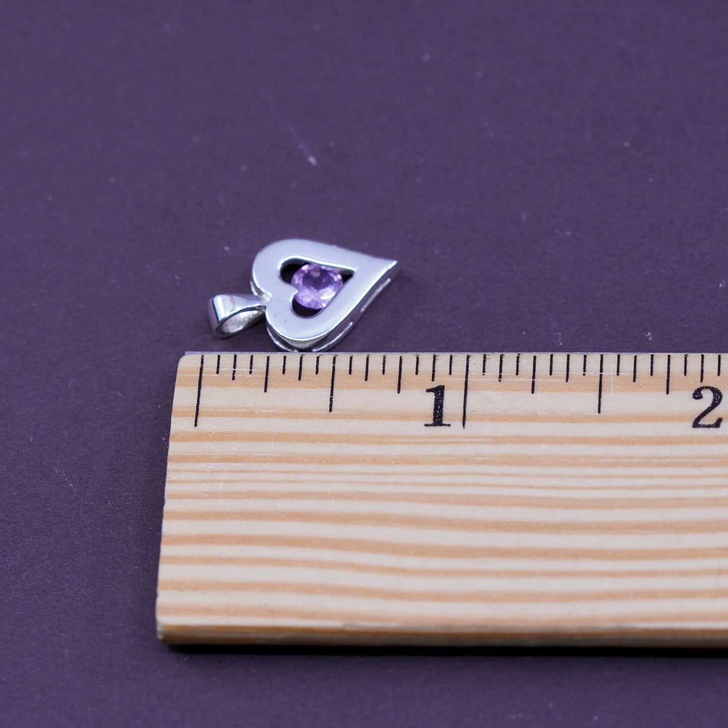 Vintage Sterling silver handmade pendant, 925 heart with amethyst