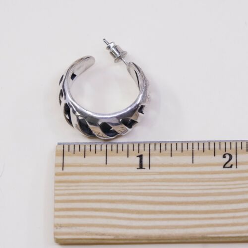 1”, Vtg 925 Mexico Sterling Silver Handmade Hoop Earrings W/ Crossed Texture