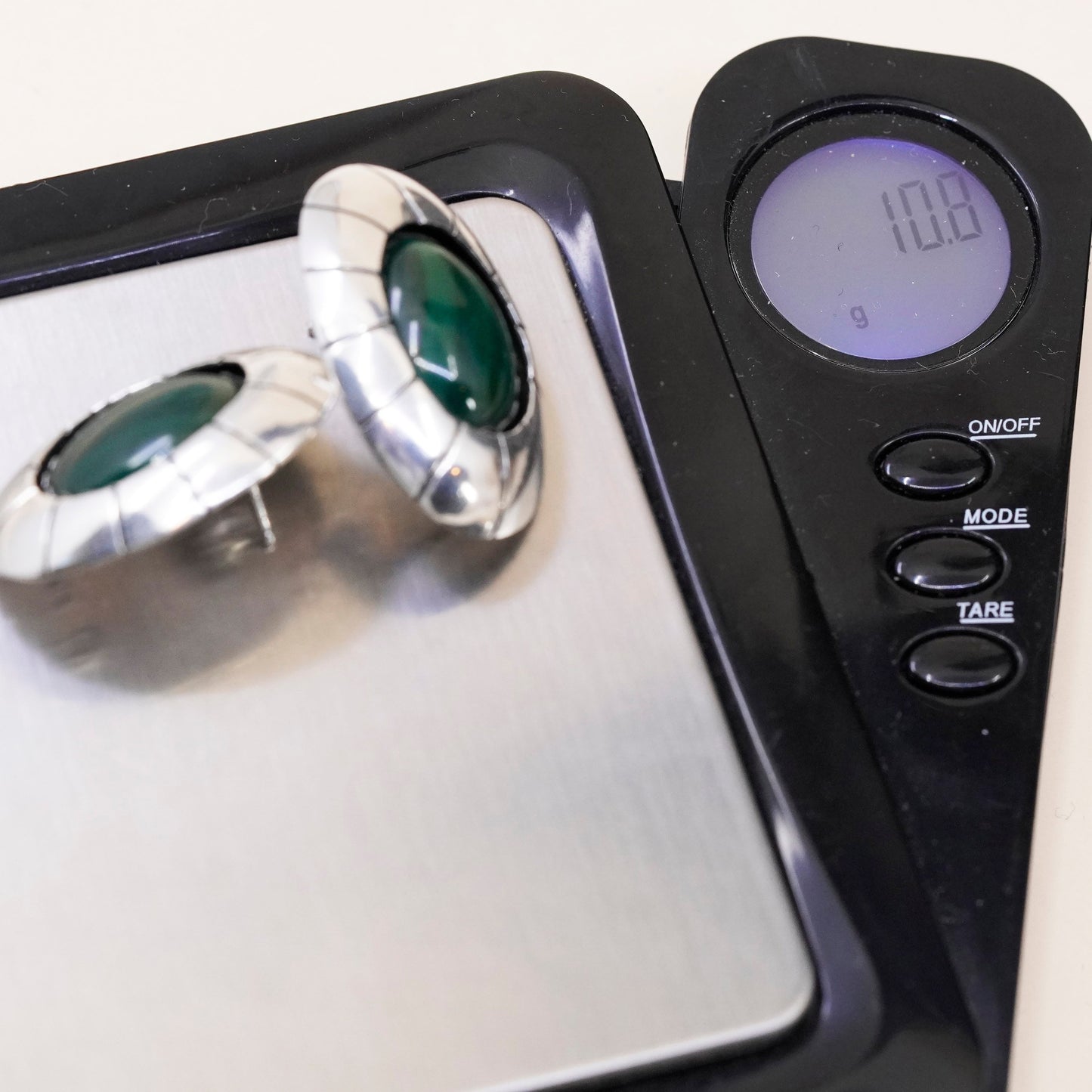 vtg Sterling 925 silver Carolyn Pollack Relios earrings, oval studs malachite