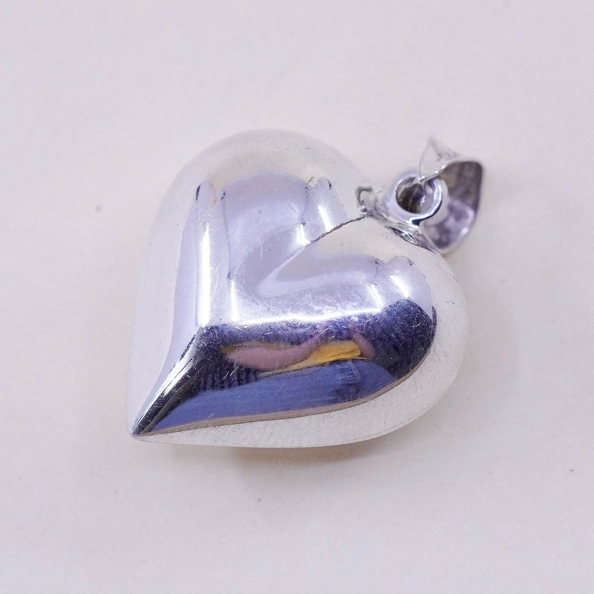 Vintage handmade sterling silver puffy heart charm, 925 charm pendant