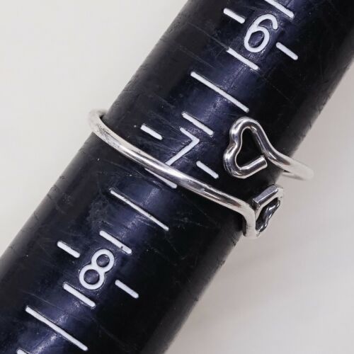 Size 7, Vtg Sterling Silver Handmade Ring, 925 Silver Band W/ Double Heart