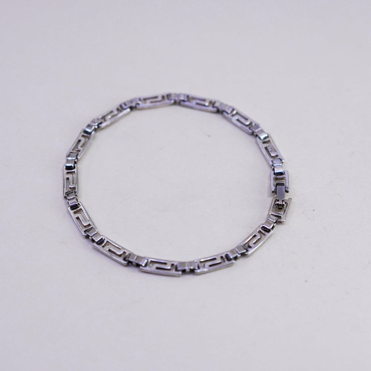 7.25”, Vintage Sterling silver handmade bracelet, 925 Greek key link chain