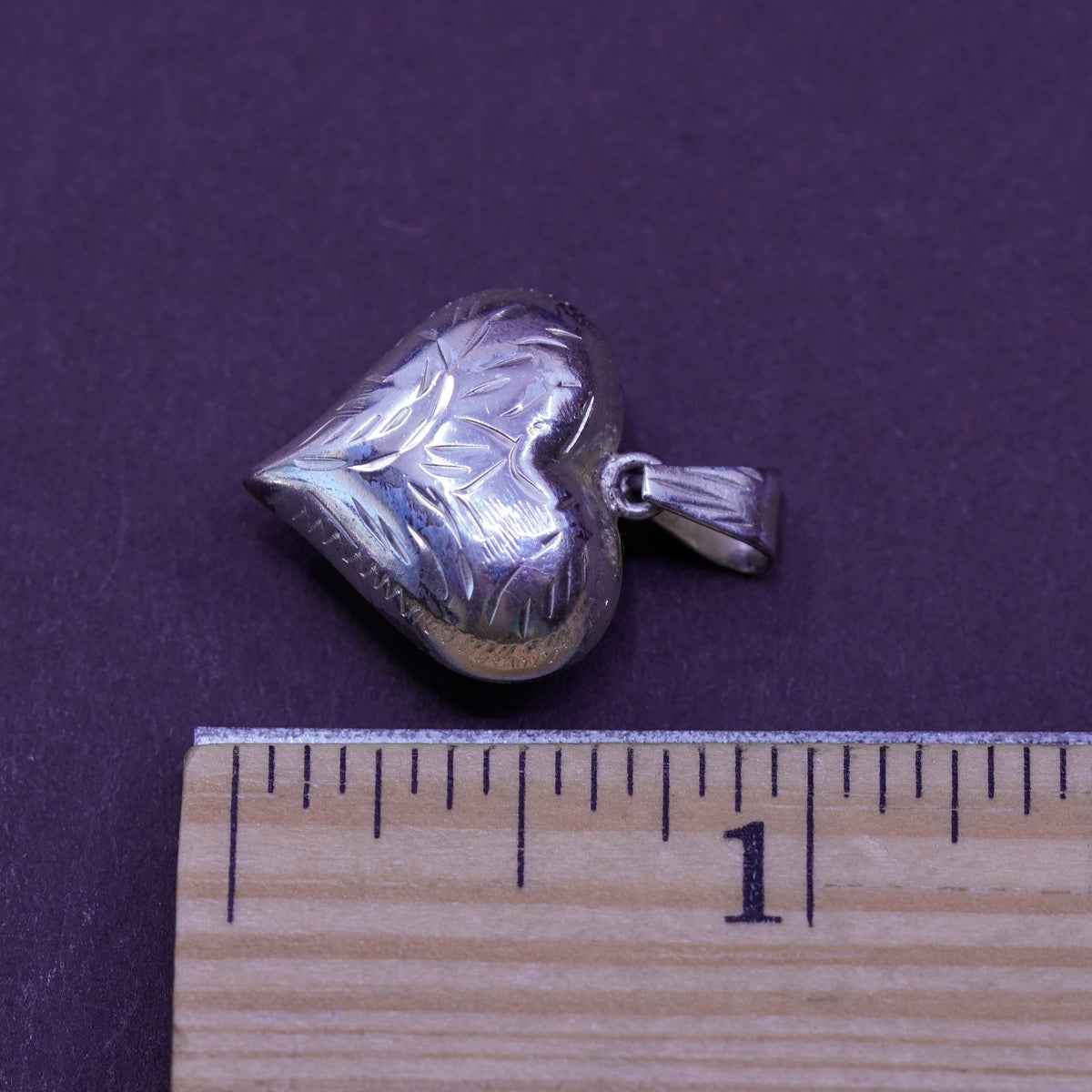 Vintage Sterling silver handmade heart pendant, puffy textured 925 heart