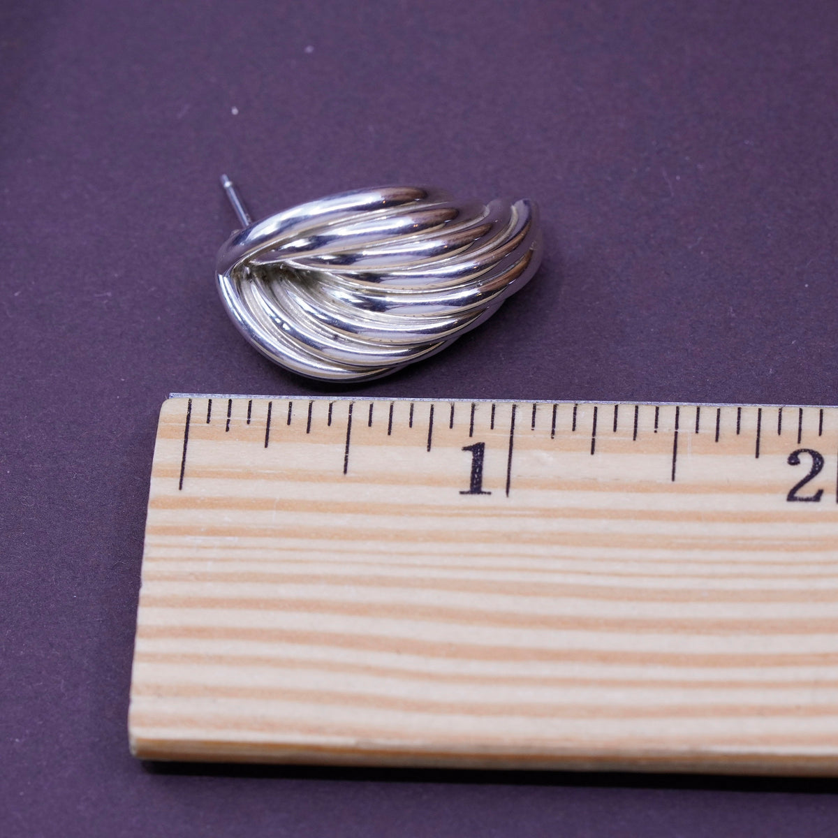 vintage Sterling silver handmade earrings, 925 entwined loop tube studs