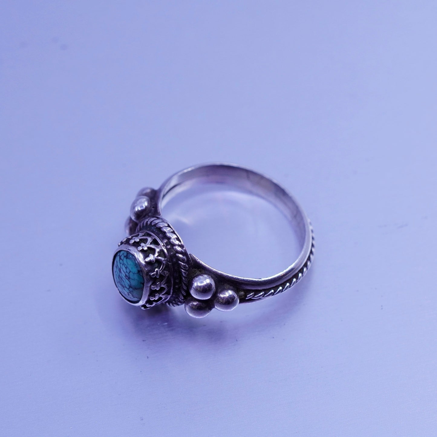 Size 8.5, Native American navajo Sterling 925 silver ring kingman turquoise