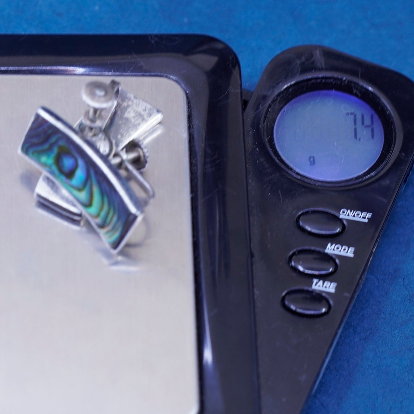 Vintage Sterling 925 silver screw back curvy earrings with abalone inlay