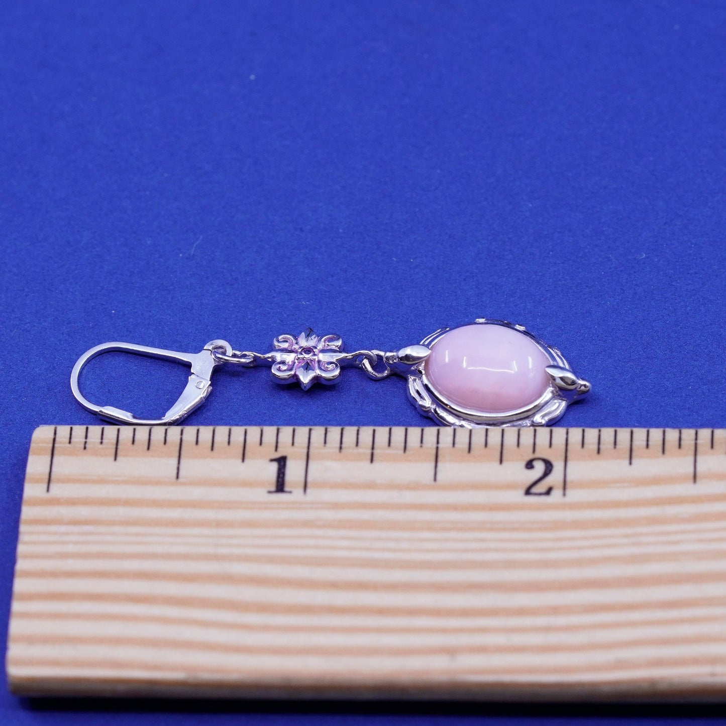Vintage BBJ Sterling 925 silver handmade earrings with rose quartz and flower