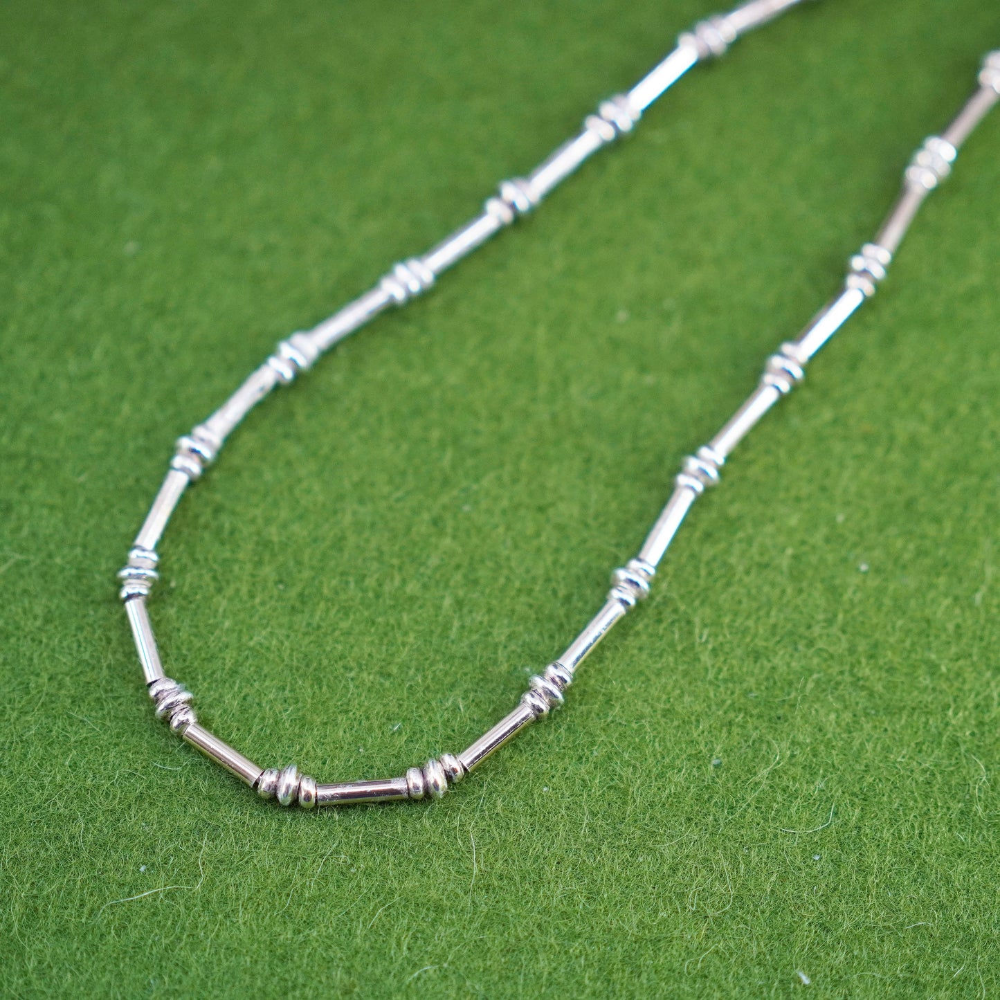 16”, 2mm, Vintage sterling silver necklace, 925 bar chain with beads