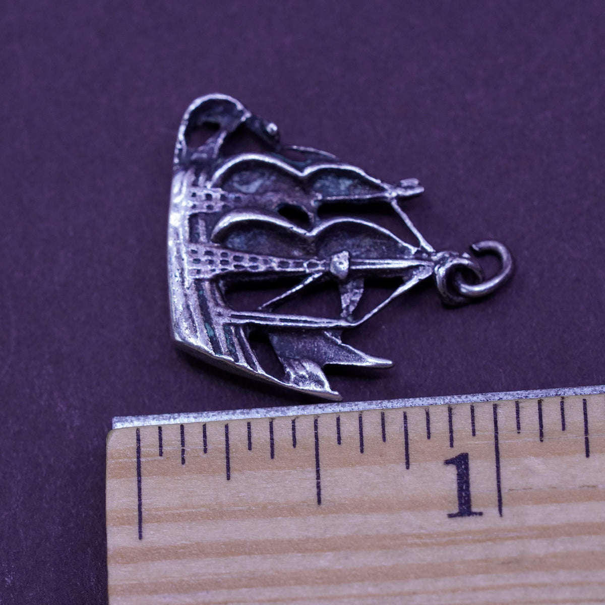 Vintage Sterling silver handmade charm, 925 sailing boat pendant