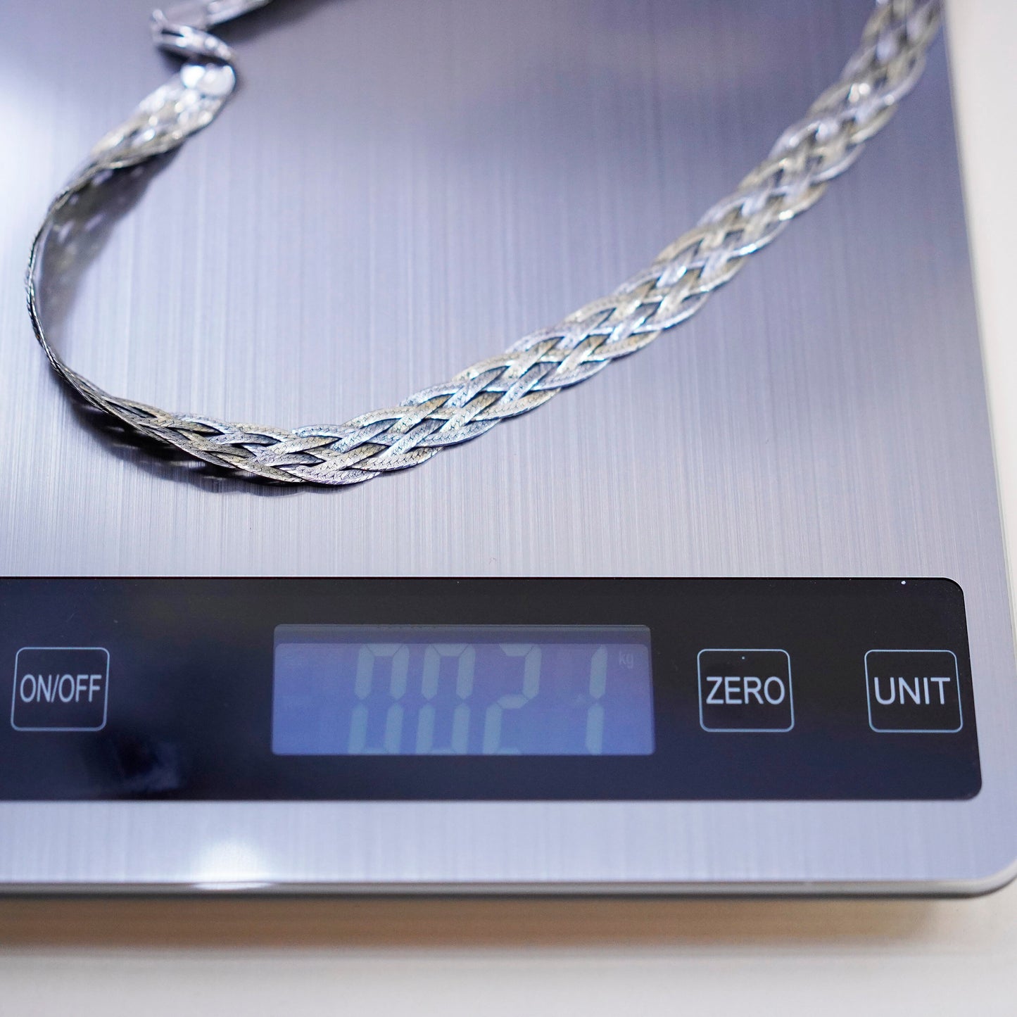 18”, triple tone sterling silver necklace, 925 woven braided herringbone chain