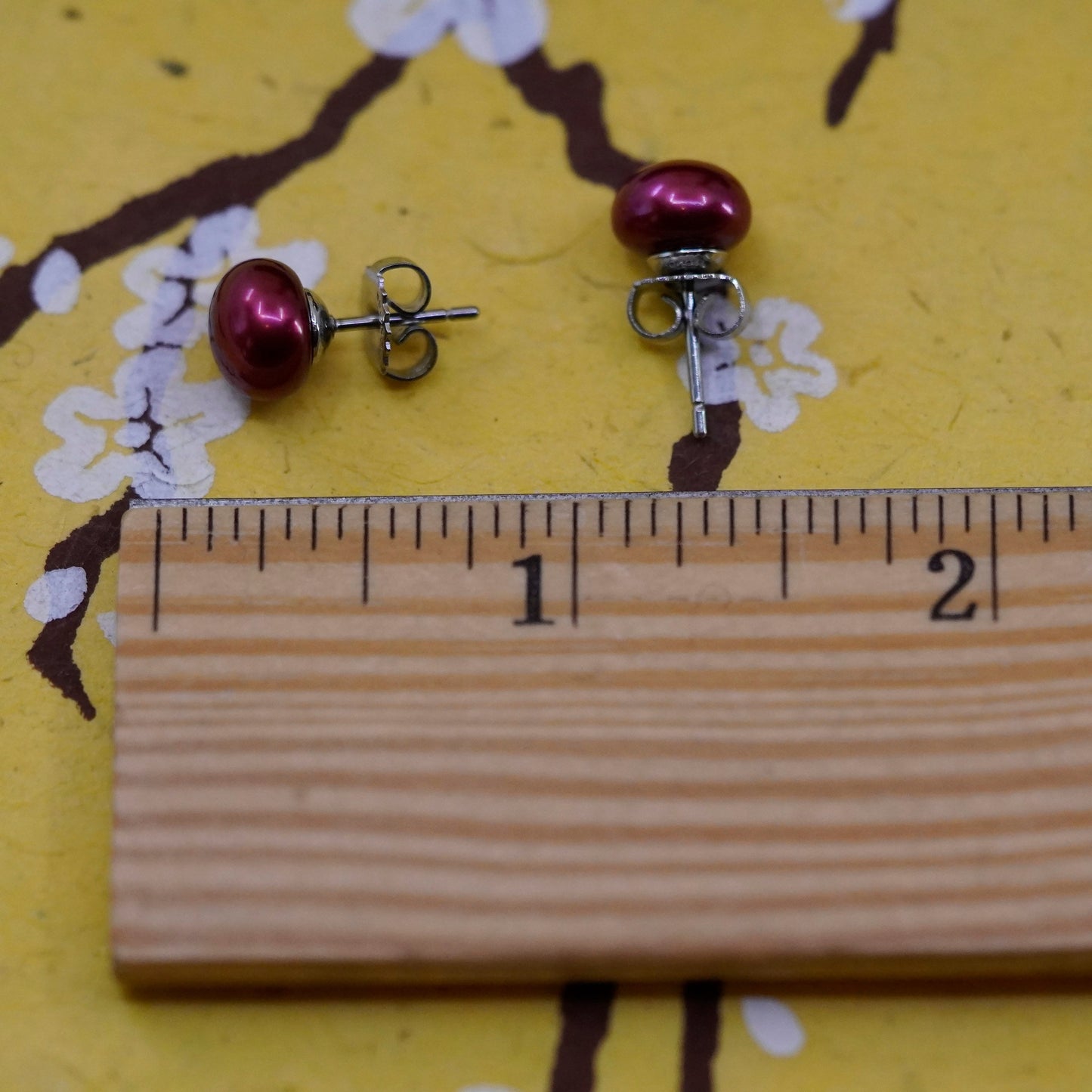 Vintage Sterling silver handmade earrings, 925 studs with red pearl