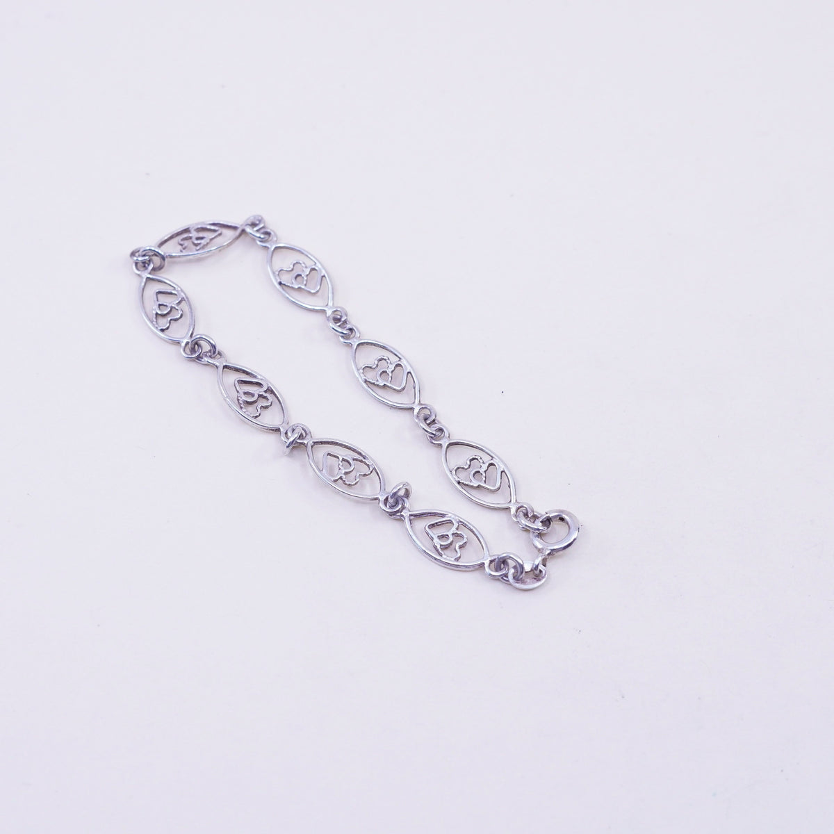 6.5”, Vintage sterling silver double heart chain, handmade 925 bracelet