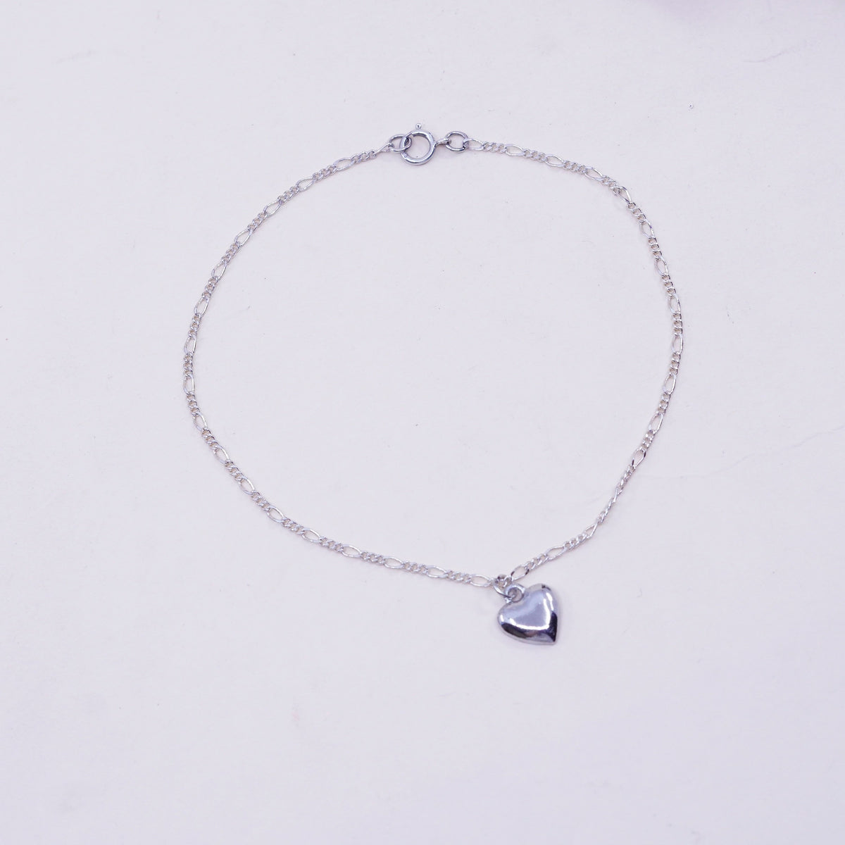 9.5”, Vintage sterling silver ankle bracelet, Italy 925 chain, figaro anklet
