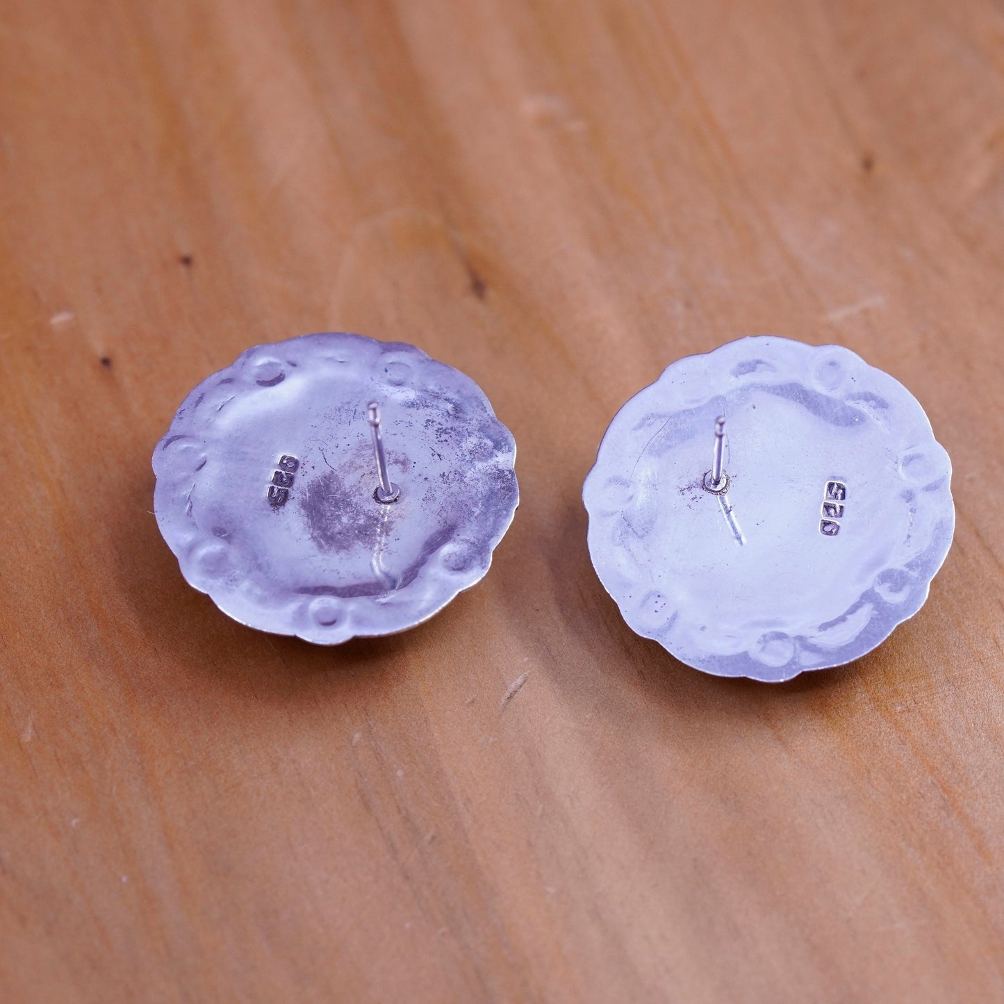 two tone Mexico Sterling silver earrings, 925 flower studs with brass cable