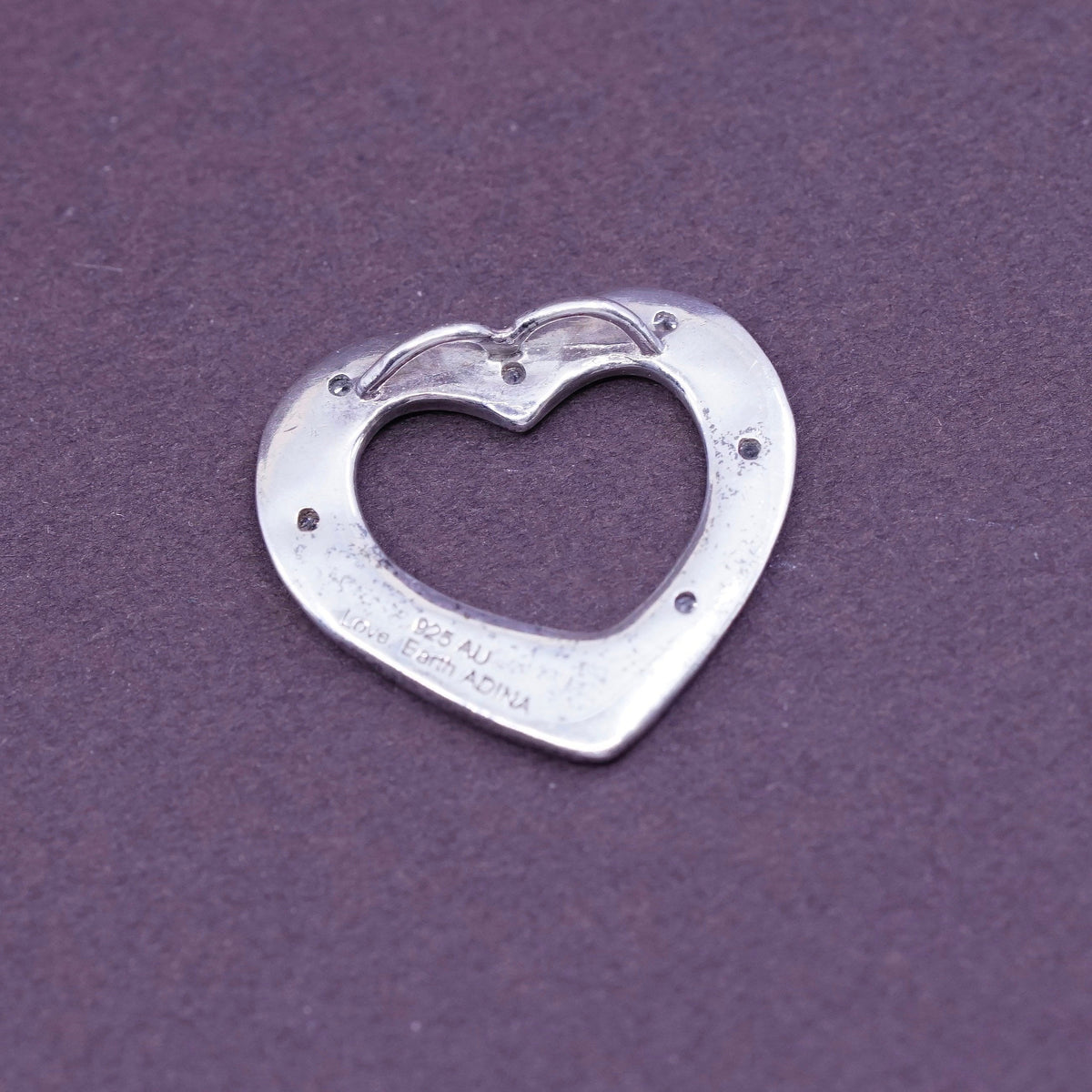 vtg love earth adina Sterling silver handmade pendant, 925 heart embossed love