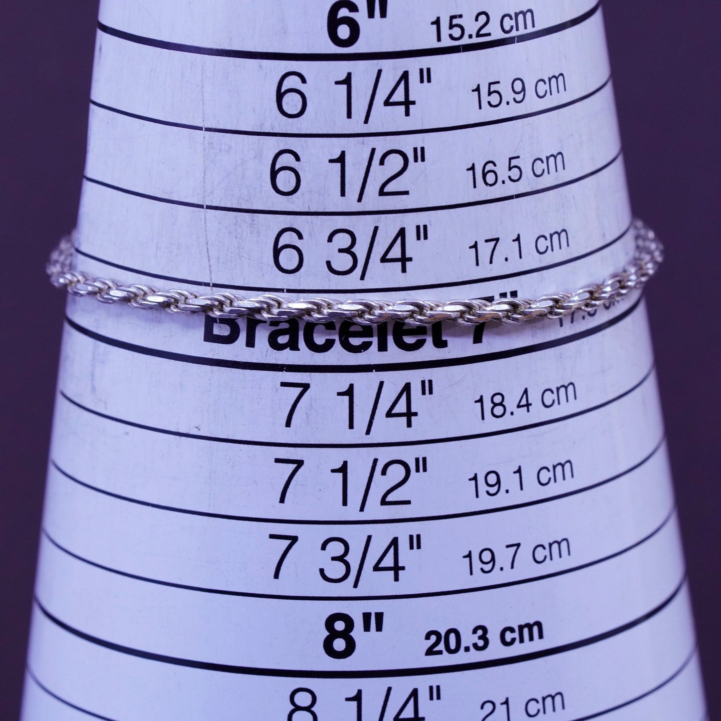 7”, 2.5mm, vintage Sterling silver diamond rope bracelet, Italy 925 chain