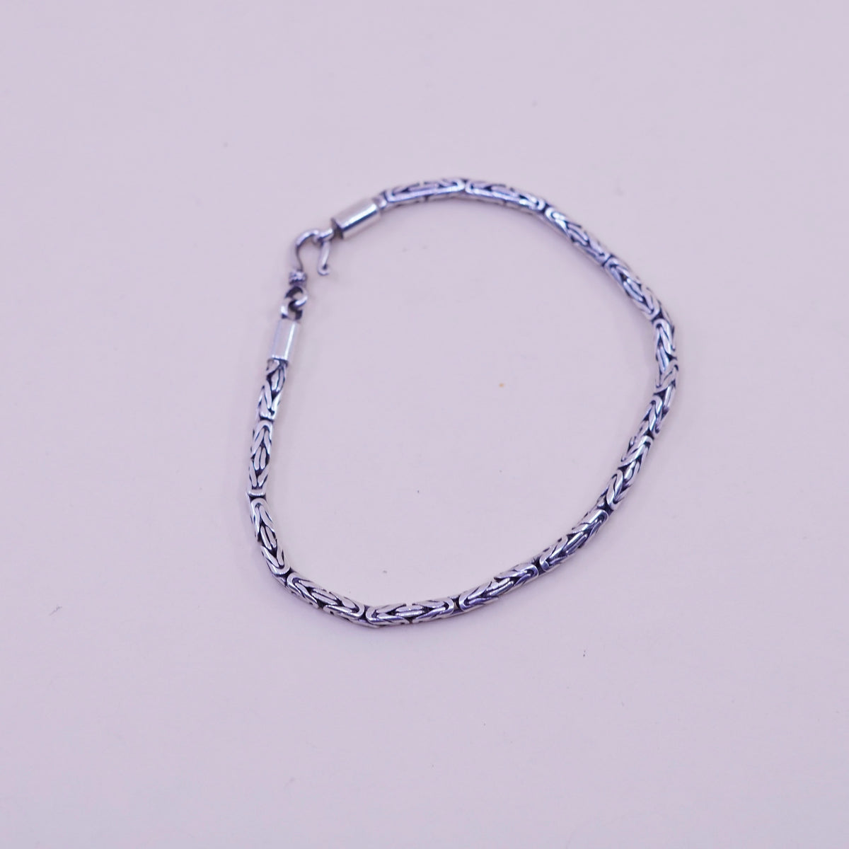 6.75”, bold Sterling silver handmade bracelet, 925 Byzantine, birdcage chain