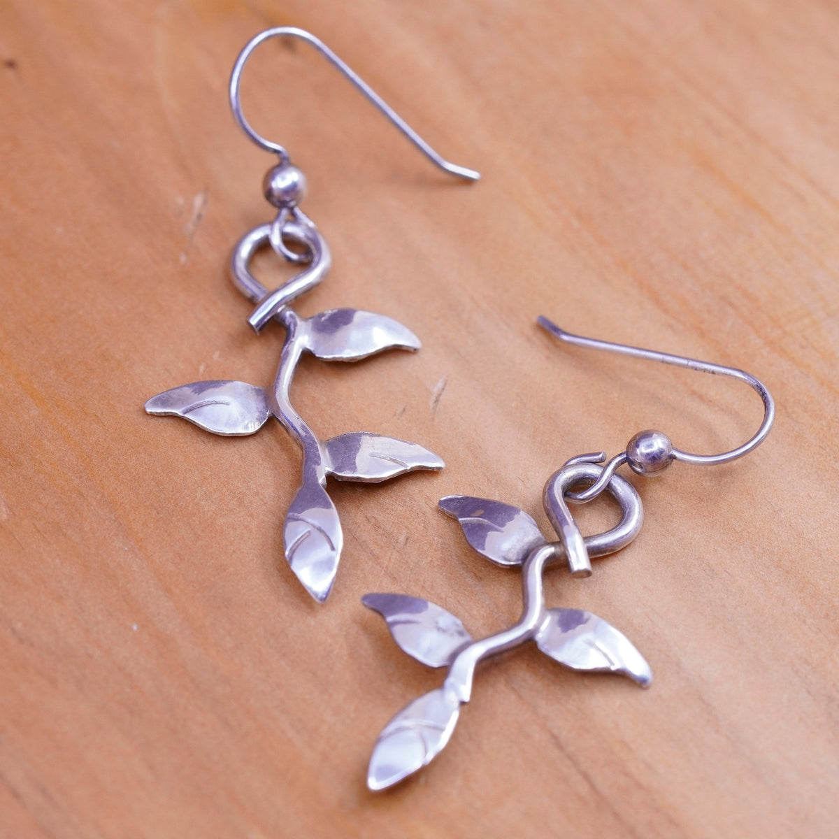 Vintage Sterling silver handmade earrings, 925 leafy vines drops