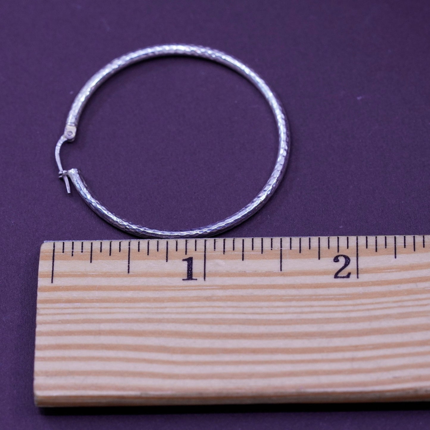 1.5”, vintage Sterling silver handmade earrings, textured 925 silver hoops