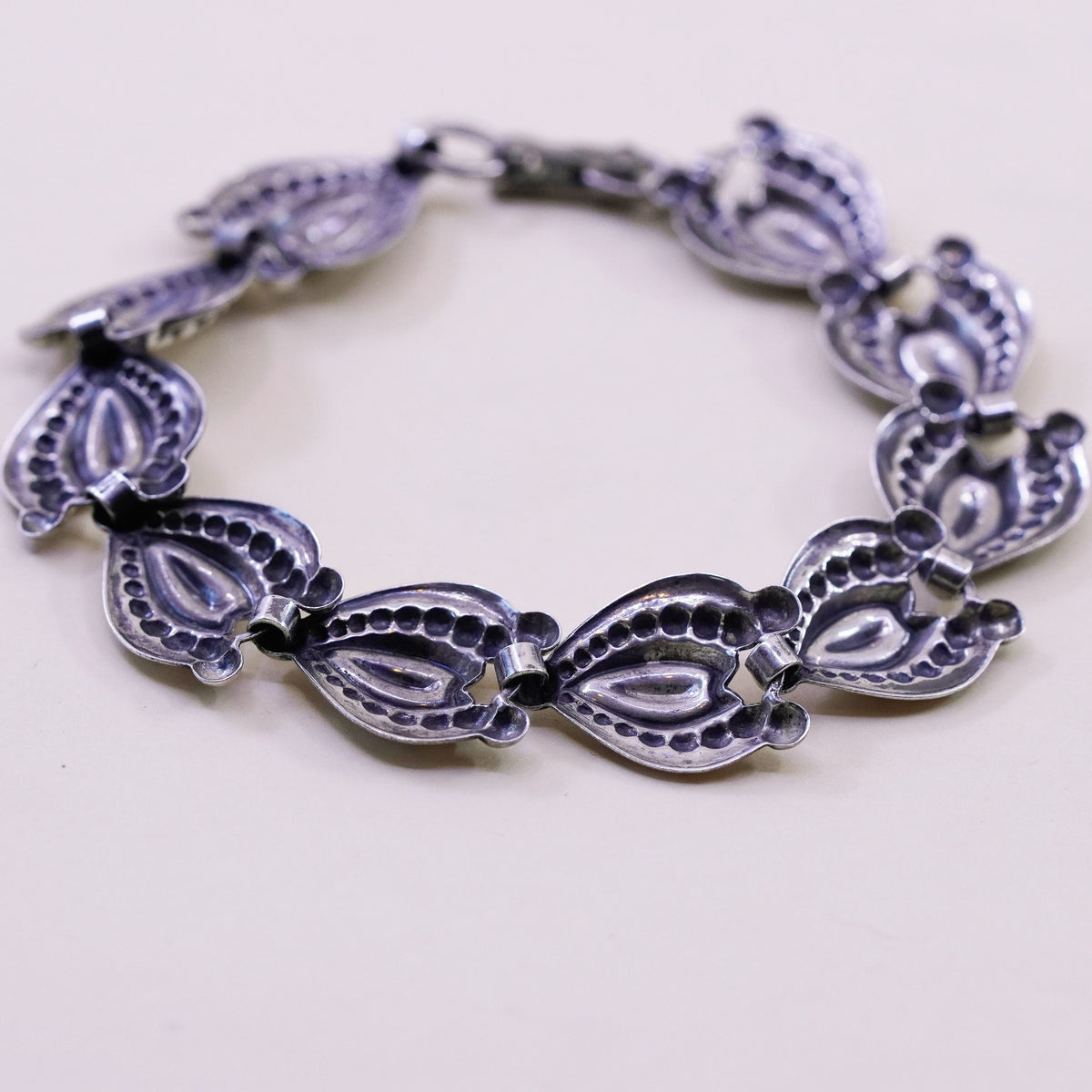7”, Vintage beau sterling silver bracelet, 925 beaded link chain