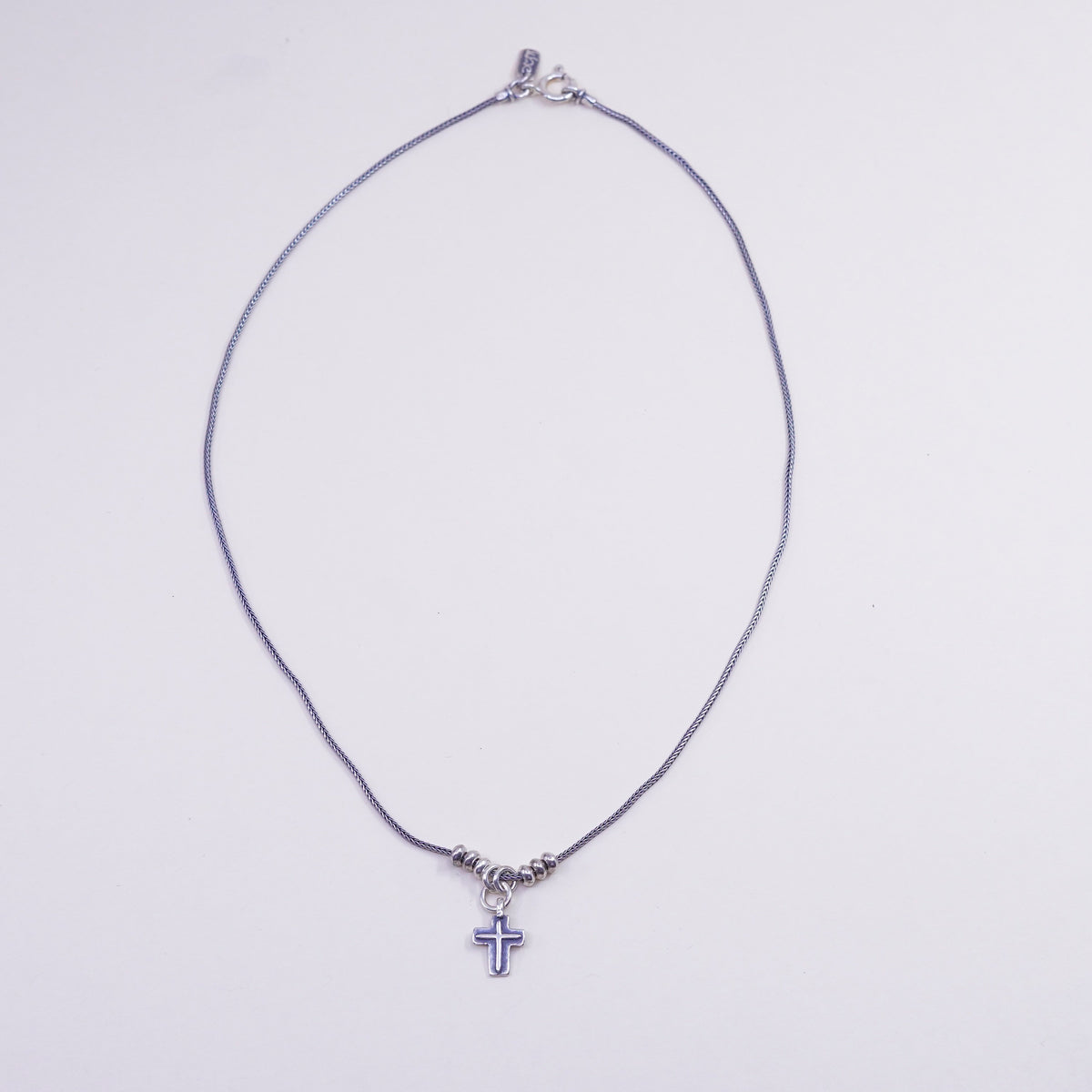 18”, israel handmade sterling silver wheat chain with cross pendant, necklace