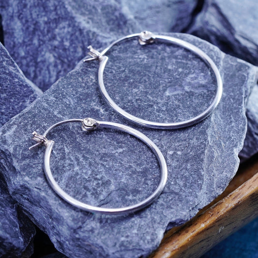 1.25”, vintage Sterling silver handmade hoop earrings, 925 huggie
