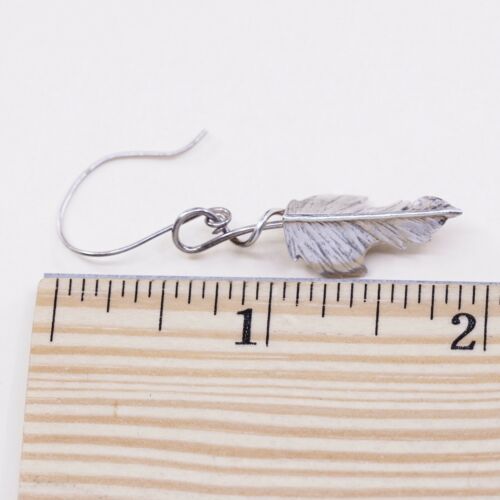 Vtg 925 Sterling Silver Handmade Earrings W/ Leaf Dangles, Silver Tested