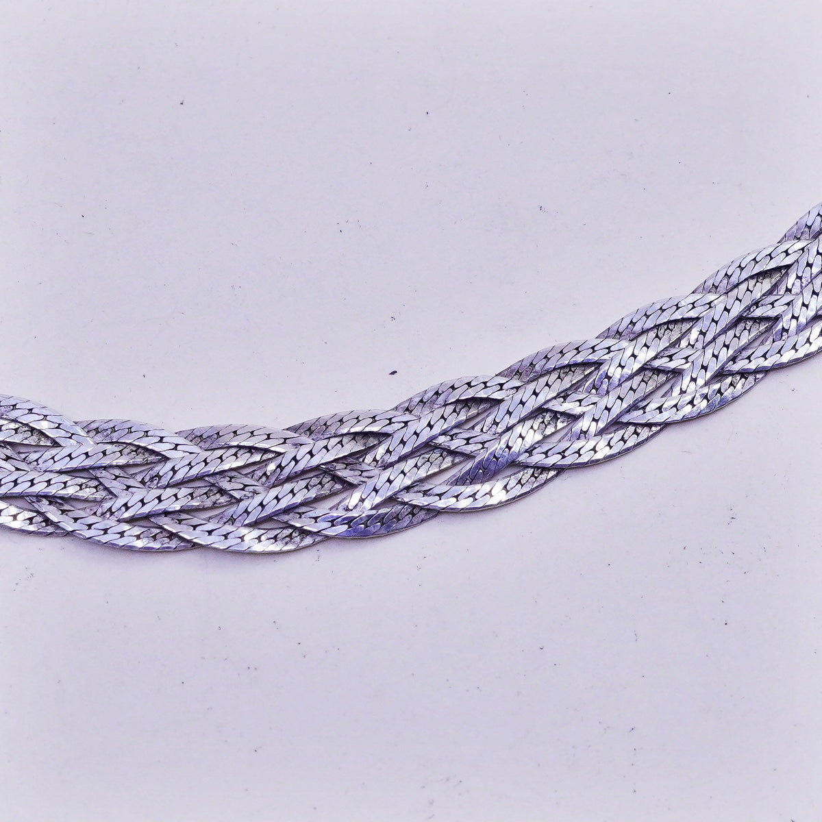 16”, Vintage sterling silver necklace, 925 woven braided herringbone link chain