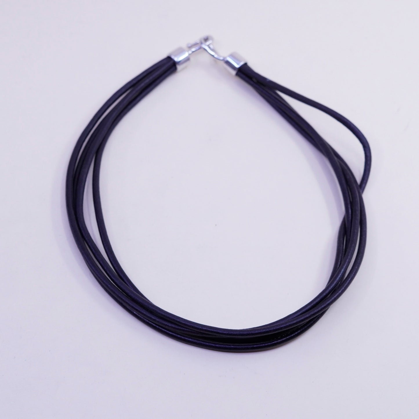 16”, vtg Carolee Sterling 925 Silver Clasp W/ 4 strands black Leather Necklace