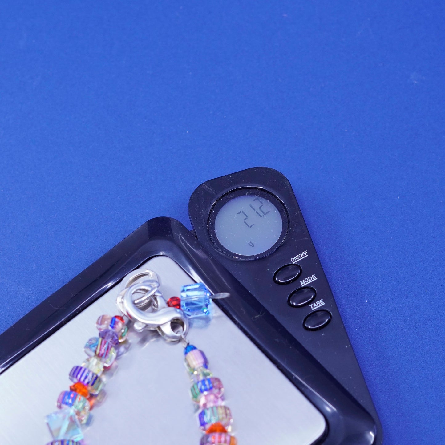 5.75+1”, Vintage handmade sterling silver bracelet with crystal and glass beads